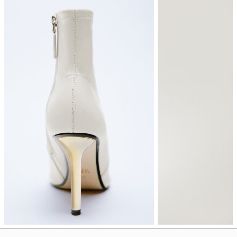 ZARA Cream/ivory Gold Stiletto Heeled Zip Booties. 3.75". Size US 6.5 - Picture 14 of 15
